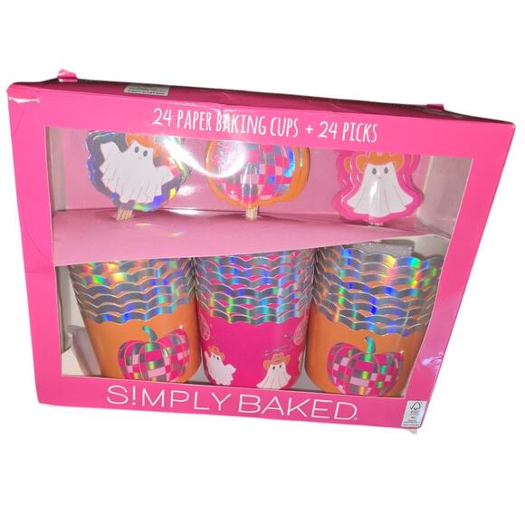 48pc Halloween Pink Cowboy Ghost Themed Cupcake Baking Cups & Picks Set NEW - Picture 3 of 6